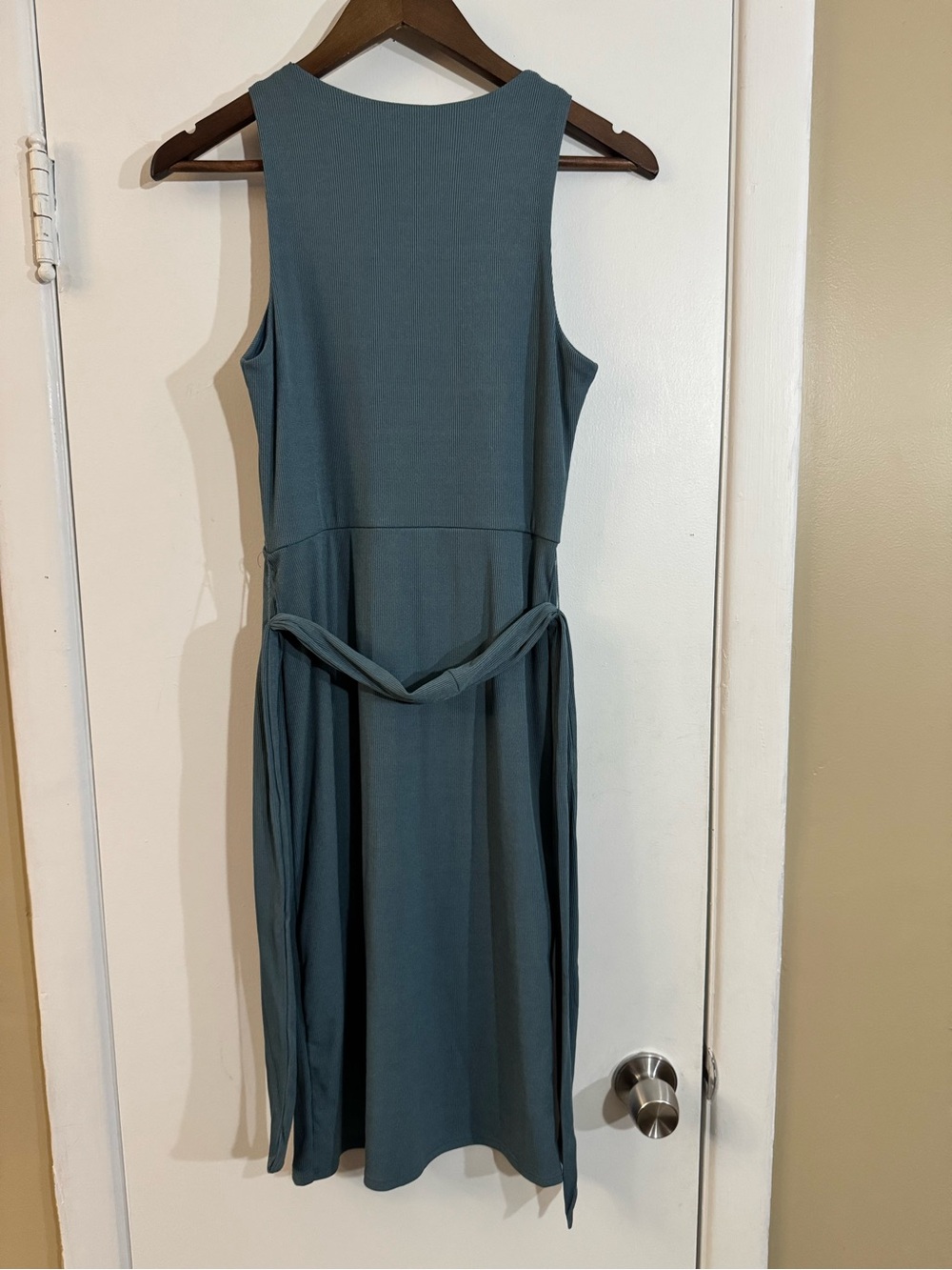 Sleeveless Midi Dress with Waist Tie in Dusty Teal